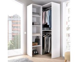 Hoekkledingkast 79,4 x 88,4 x 185,5 cm – Open Inloopkast met 4 Planken en 2 Kledingstangen – Ruimtebesparende Hoekkast Wit – Bernina Luxe Serie – Abkantoor