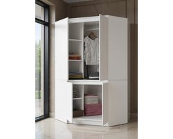 Hoekkledingkast voor de slaapkamer - Grote kledingkast - 100 cm breed, 180 cm hoog - Hoekkledingkast met kledingstang en planken - Witte kledingkast - Casa Serena