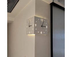 Hoekklok - Dubbelzijdige hoekklok - Verlichte hoekklok - Werkt op batterijen - Metaal - Wit