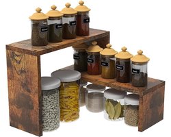 Hoekkruidenrekken - Stapelbaar en Uitbreidbaar - Rustiek Bruin Hout - Keukenwerkblad en Pantry-Organizer koffie rek