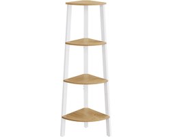 Hoekopbergrek Boekenrek Opbergrek 34x34x125 Cm Wit Naturel Metalen Frame 4 Planken Hoekruimte Benutting Ruimtebesparend Woonkamer Slaapkamer Balkon Kantoor