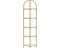Hoekplank Boekenkast Staande plank Metalen Frame Gehard glazen Planken Roestvrij Woonkamer Slaapkamer Keuken Badkamer Modern Goud LGT810A01