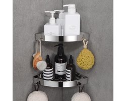 Hoekplank Douche Caddy Organizer Roestvrij Staal Zelfklevend Opbergrek- Badkamer Accessoire Plank met Haken 2 Pack opbergrek
