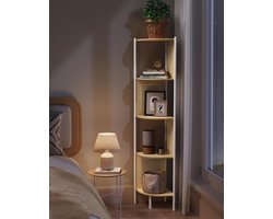 Hoekplank – Hoekkast – Met 5 niveaus – Rotan zijplaten – Van ebbenhout – Bruin