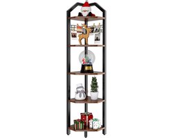 Hoekplank, staand, boekenkast met 5 planken, draadgaas, 28 x 28 x 180 cm, ladderrek, plantenrek voor woonkamer, slaapkamer, keuken, balkon, industrieel design, vintage