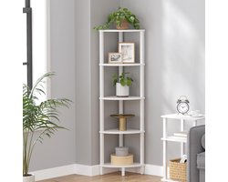 Hoekplank staand rek boekenkast - 5 niveaus ladderrek opbergrek - plantenrek woonkamer - industrieel design wit JSJ001W
