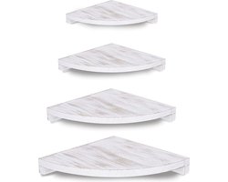 Hoekplank van hout, hangend, hoekwandrek, 4 etages, afgerond hoekplank, rustiek hangrek van paulownia-hout, hoekplank, zwevend rek, hoek voor woonkamer, slaapkamer, badkamer, keuken, kantoor, shabby wit