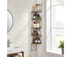 Hoekplank, wandplank, 5 niveaus, boekenkast, eenvoudige montage, voor slaapkamer, woonkamer, studeerkamer, badkamer, vintage bruin-zwart LLS851B01