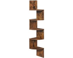 hoekplank, wandplank met 5 planken, zwevende plank, voor keuken, slaapkamer, woonkamer, studeerkamer, kantoor, donkerbruin 20 x 20 x 127,5 cm LBC20BX