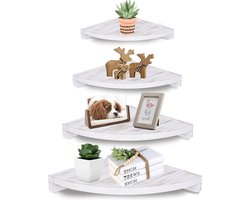 Hoekplank wandrek 4 niveaus rustiek paulownia-hout wit - decoratie voor woonkamer slaapkamer corner shelf wall