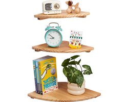 Hoekplanken Set - Zwevende Rekken - Ruimte Besparen - Met Draadgat - 3 Maten - Natuurlijk Hout