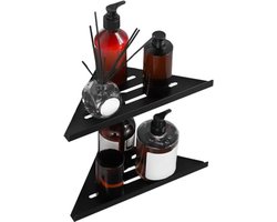 Hoekplanken zonder boren, wandgemonteerde douchecaddy voor opberging in badkamer en keuken - zelfklevende roestvrijstalen planken (zwart)