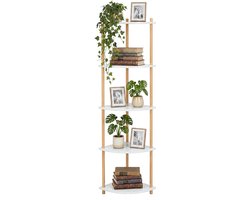 Hoekrek - 5 planken - bamboe - natuur-wit