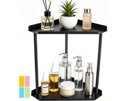 Hoekrek met 2 Niveaus voor Badkamer, Staand Hoekplankje, Metalen Opbergoplossing voor Keuken, Kruidrek en Dressoir
