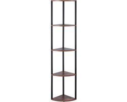 Hoekrek met 5 Niveaus, Modern Rek met Ledverlichting, Opslag- En Presentatierek met Stabiel metalen Frame En Houten Legplanken, Veelzijdig Inzetbaar voor Slaapkamers