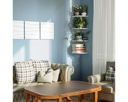 Hoekrek, wandrek van massief hout, kattenvorm, zwevend rek, decoratie voor woonkamer, slaapkamer, keuken, kantoor, 4 planken, modern en eenvoudig, zuiver wit