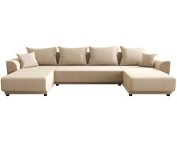Hoekslaapbank 311x149x80 cm – Luxe XXL 5-Zits Uittrekbare Slaapbank met Opbergruimte & Kussens – Beige Polyester Comfort Slaapbank 272x131 cm Slaapoppervlak – Abkantoor