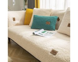 Hoeksofa hoes voor 1/2/3/4-zitsbank - Wasbare fluwelen beschermhoes met antislip voor chaise longue - Beige, 90 x 160 cm