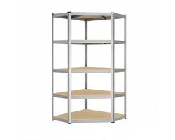 Hoekstelling 5-laags zwaar metalen opbergrek boekenkast displayrek 90×90×180 cm zilver grote draagcapaciteit deelbaar ontwerp met verstelbare planken optimaal gebruik van hoekruimte geschikt voor garage berging en magazijn