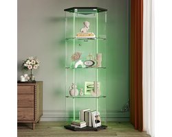 Hoekvitrinekast met LED-verlichting en Slot - 4 Etages Gehard Glas