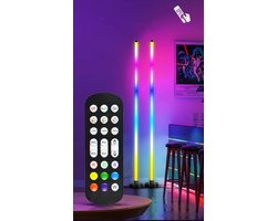 Hoekvloerlamp RGB - zwart - met app/remote/knopbediening - Dimbare moderne vloerlamp - doe-het-zelf kleur - Muzieksynchronisatie - Timerfunctie - Ontworpen voor woonkamer, speelkamer, slaapkamer