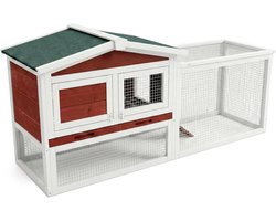 HoerFuriy Konijnenhok voor Binnen & Buiten - 2 Verdiepingen - Met Anti-knaag Frame & Lekvrije Lade - Weerbestendig - 153x42x52CM - Roodbruin/Wit