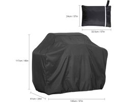 Hoes BBQ - Waterdicht - Beschermhoes barbecue - 145 x 117 x 61 cm - Universeel - BBQ afdekken - Grill cover - Outdoor - Zwart - Met trekkoord en opbergtas - Jonyx