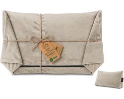Hoes voor wigkussen/rugkussen van fluweel, 70 cm breed – overtrek voor leeskussen voor bed, bank en sofa; groot bankkussen en wandkussen; leeskussen/steunkussen voor rugleuning Oeko-Tex Beige