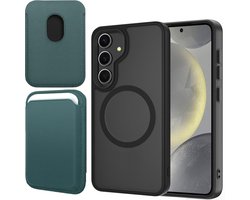 Hoesje + Pasjeshouder geschikt voor Samsung Galaxy S24 Plus - Portemonnee geschikt voor MagSafe - Magnetisch - Pasjes Houder - Creditcardhouder - Turqoise
