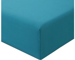 Hoeslaken 140x200 cm Turquoise - StretSatijn Microvezel - Geschikt voor Matras tot 25 cm Hoog