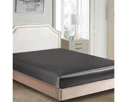 Hoeslaken 160x200 cm Antracietgrijs Satijn Katoenlook voor Boxspring en Hoge Matrassen (25-30 cm)