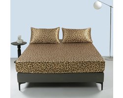 Hoeslaken 180 x 200 cm goud luipaardprint zijdeglanzend hoeslaken hoogwaardig satijnen luxe laken geschikt voor matrassen tot 25 cm