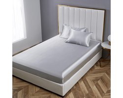 Hoeslaken 200 x 200 cm grijs satijn zijde glanzend bedlaken hoogwaardig effen hoeslaken geschikt voor matrassen tot 30 cm