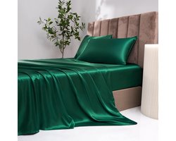 Hoeslaken 200x200cm Groen Donkergroen Satijn Zijde Glanzend Bedlaken Hoogwaardig Deluxe Effen Hoeslaken Geschikt voor matrassen tot 30cm