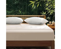 Hoeslaken Katoen Satijn 160x200 cm Beige Antibacterieel voor Boxspring en Matrassen tot 30 cm