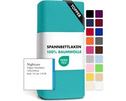 Hoeslaken - Katoen - Stretch - Topper - 160x200cm - Lichtblauw