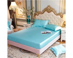 Hoeslaken Satijn - Matras Beschermer - Comfortabele Slaap - Temperatuur Regelend - 150x200x25cm - Blauw