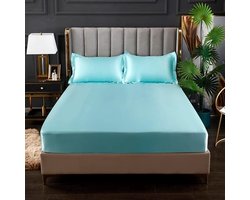 Hoeslaken Satijn Zijde - Matras Cover - Comfortabel Slapen - Glad en Ademend - 90x200x25cm - Blauw