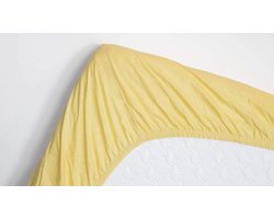 Hoeslaken Topper Katoen Satijn 180x200 cm Geel Geschikt voor Dunne Matrassen