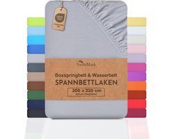 Hoeslaken voor Boxspring en Waterbed 200x220 cm - Katoen Jersey - Extra Hoog Matras 40 cm - Zilvergrijs