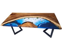 Hoexs Epoxy Tafel - Notenhout – 200x90cm - Bureau - Uniek Design - Rivier table – Houten Blad met Kleurrijke Epoxy – Industrieel & Modern