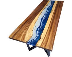 Hoexs Rivier Tafel - 200x80cm - Epoxy en Notenhout - Zee en strand - Massief - Boomstamtafel
