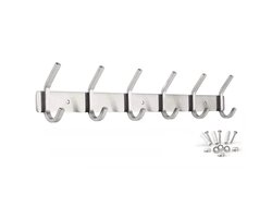 Hoexs Wandkapstok 12 Haken - 45cm - RVS - Hangende Kapstok - Inclusief Montagemateriaal - Muurkapstok Zilver
