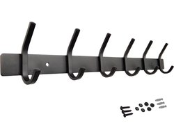 Hoexs Wandkapstok 12 Haken - 45cm - Zwart - RVS - Hangende Kapstok - Inclusief Montagemateriaal - Kapstokken