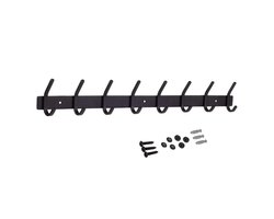 Hoexs - Wandkapstok 16 Haken - 60cm - Zwart - Inclusief Bevestigingsmateriaal - Hangend Design Kapstokken - Muurkapstok