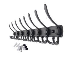 Hoexs - Wandkapstok 24 haken - 75cm - Mat Zwart - Kapstokken - Inclusief Bevestigingsmateriaal - Metaal Kapstok