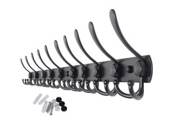 Hoexs Wandkapstok 30 Haken - 86cm - Zwart - RVS - Montagemateriaal