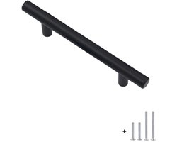 Hoexs Zwarte Meubelgreep 20 cm – Ronde Greep – Hartafstand 128 mm – Matzwart – Kast, Lade & Deur Handgreep