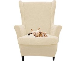 Hoezen voor oorfauteuil - Stoelovertrekken Leunstoel - Woonkamer Decoratie - Hoge elasticiteit stof - 2 stuks - Beige