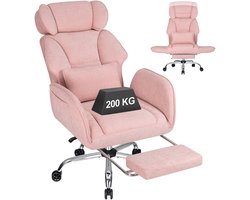 HOFFREE Ergonomische Bureaustoel Kleermakerszit met Voetensteun - Roze - Opklapbare Armleuningen, 135° Verstelbare Rugleuning, Chenille Stof, Belastbaar tot 200 kg
